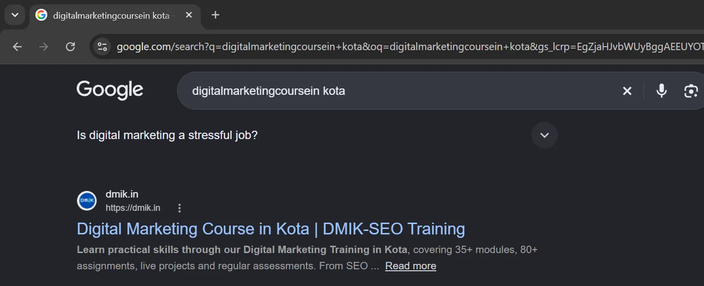 DMIK Google result for Digital Marketing Course in Kota
