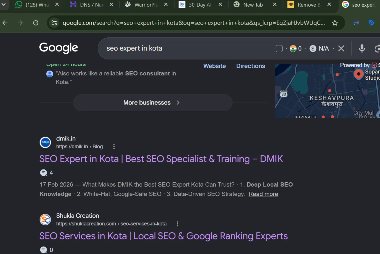 DMIK Google result for SEO Expert in Kota